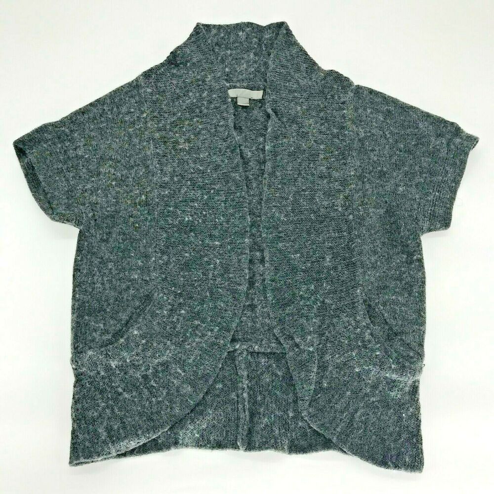 Women's Gray Sweater Cardigan Winter Fall Short Sleeve Size Small Petite